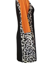 Leopard Print Splicing Dress V Neck Long Sleeve