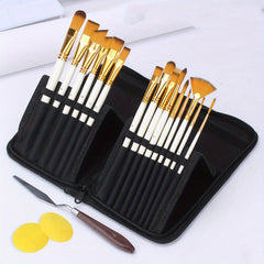 15-Piece Painting Pen Set with Scraper & Nylon Brush Bag