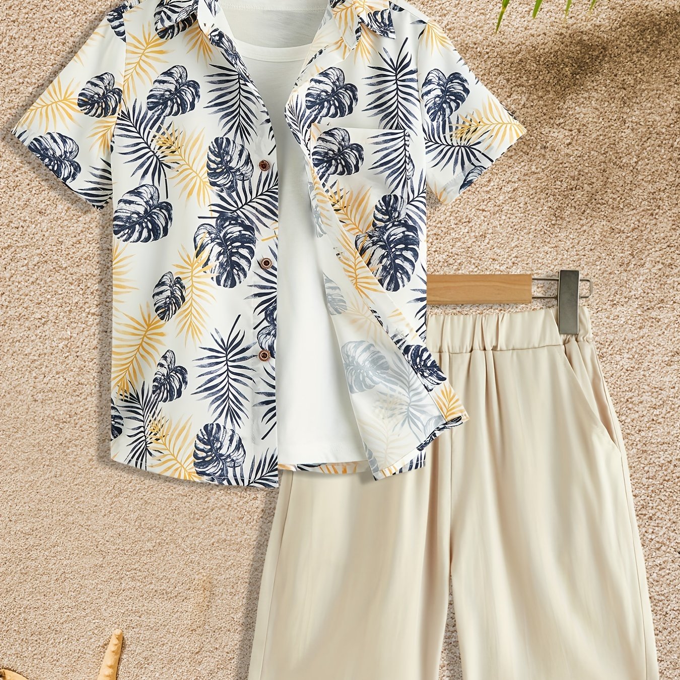 Boys Tropical Leaves Short Sleeve Shirt & Shorts Set