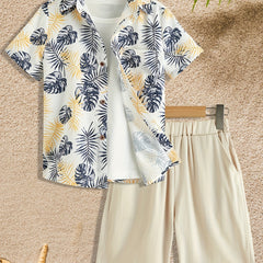 Boys Tropical Leaves Short Sleeve Shirt & Shorts Set