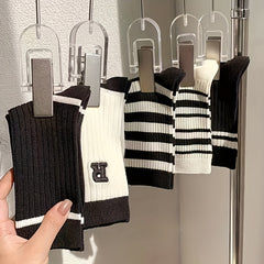 5 Pairs Striped Crew Socks Breathable Mid Tube Stockings