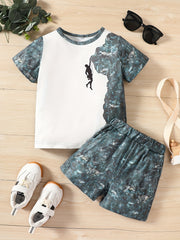 Boy's Climbing Print T-Shirt & Shorts Set for Summer
