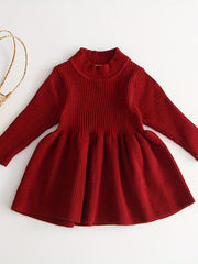 Baby Girls Pleated Knitted Sweater Dress Autumn Winter