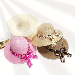 Knitted Bucket Hat Flower Ribbon Decor Sun Hats Breathable