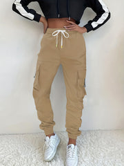 Solid Drawstring Sports Pants with Pockets