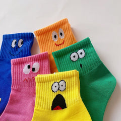 5 Pairs Boys Cartoon Face Socks Summer Spring Thin Breathable Comfortable