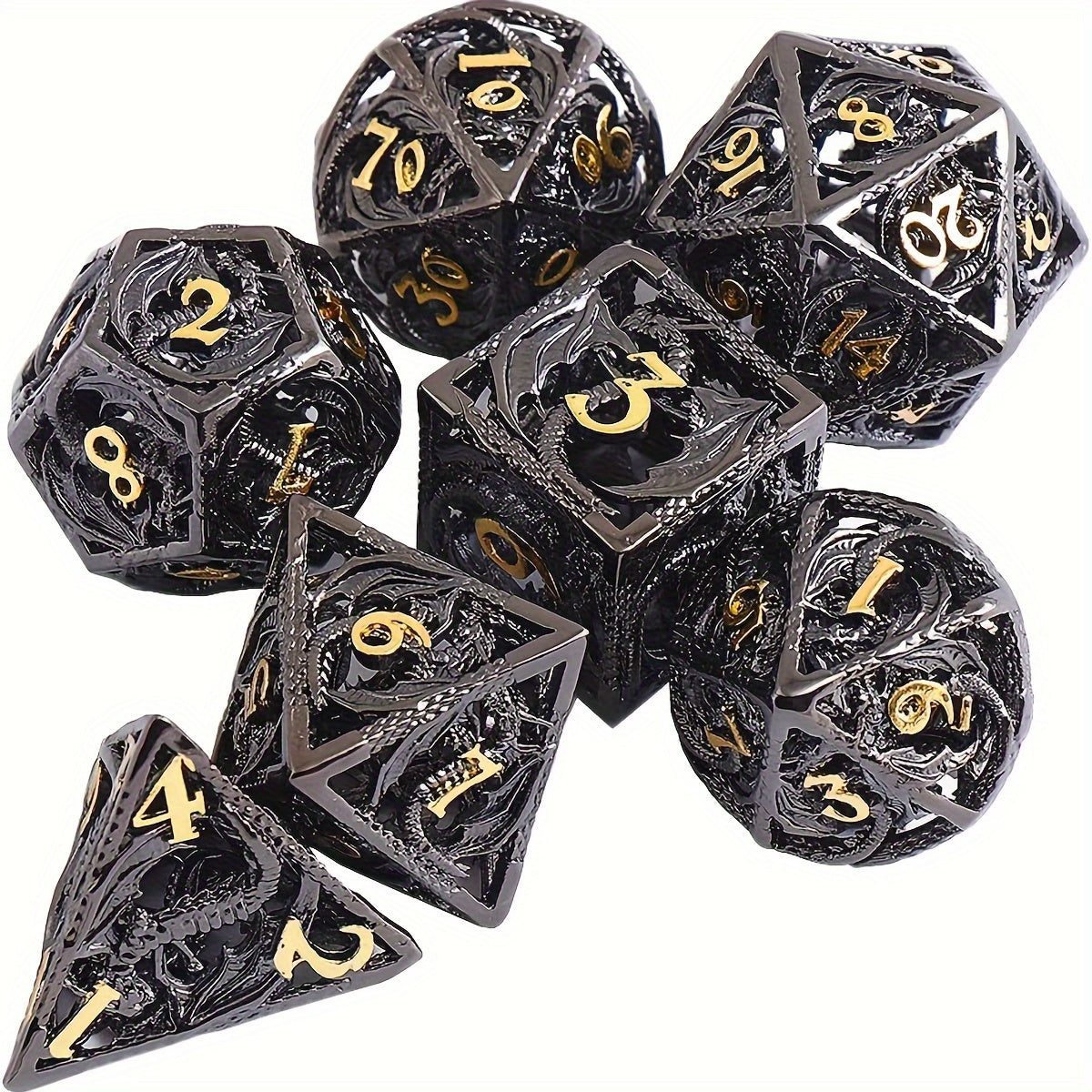 7pcs Hollow Polyhedral Dragon Metal Dices For Table Game