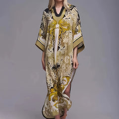 Retro Abaya Dress Women's Plus Tribal Print Long Sleeve