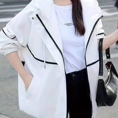 Drawstring Pocket Hooded Jacket for Women