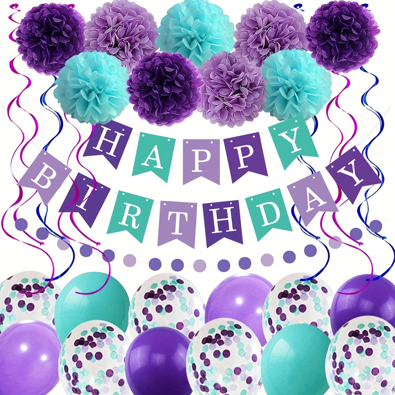 Mermaid Birthday Party Decorations Happy Birthday Banner Confetti Balloons Garla