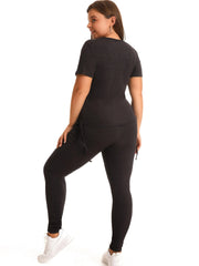 Side Drawstring Tee & Leggings Set Women's Plus Stretch Outfits