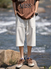 Men's Comfy Drawstring Long Shorts Zipper Pocket Summer Outdoor
