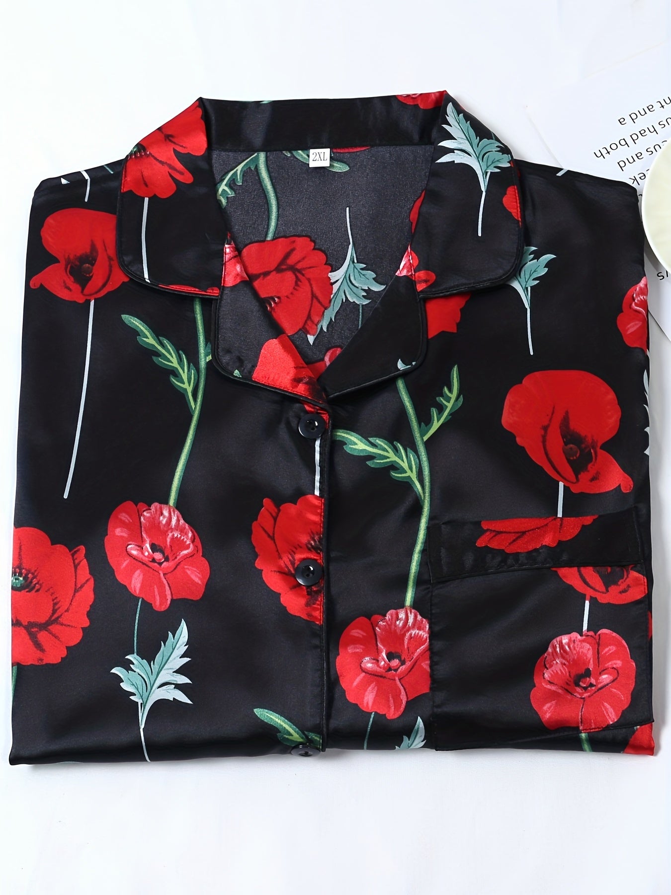 Satin Floral Print Nightdress Cooling Comfort Short Sleeve Nightshirts