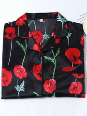 Satin Floral Print Nightdress Cooling Comfort Short Sleeve Nightshirts