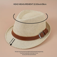 Belt Decor Crochet Fedora Cap Hollow Straw Sun Hat