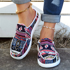 Tribal Style Canvas Slip-On Platform Shoes
