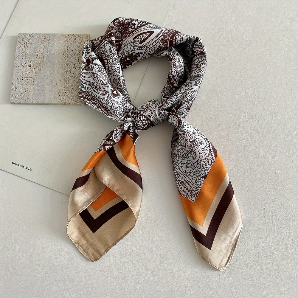 Flower Paisley Print Bandana Square Scarf Satin Neckerchief