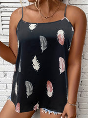 Feather Print Round Neck Cami Top