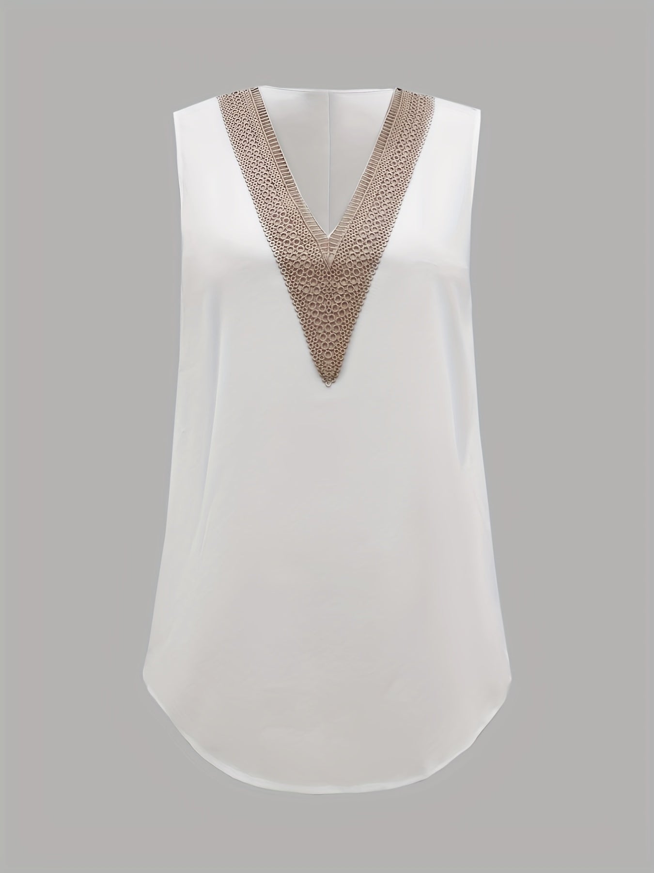 Eyelet Lace Stitching Tank Top V Neck Sleeveless Summer Women's Top