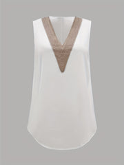 Eyelet Lace Stitching Tank Top V Neck Sleeveless Summer Women's Top