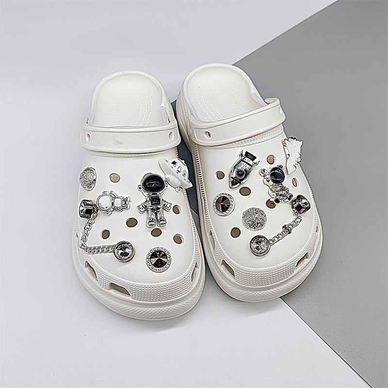 Silver Spaceman Clogs with Detachable Decor for Shoes