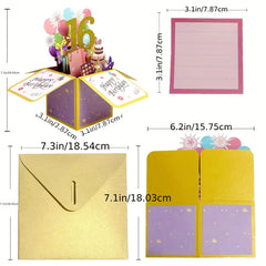 Sweet 16 Pop Up Card For Girls Boys - 16th Birthday Gift