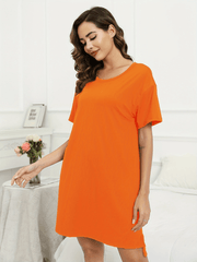 Solid Side Split Lounge Dresses Short Sleeve Crew Neck Dress