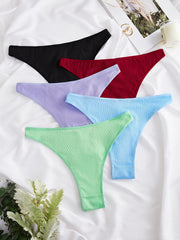 5 Pack Plus Size Sexy Panties Set Women's Plus Low Waist Ribbe