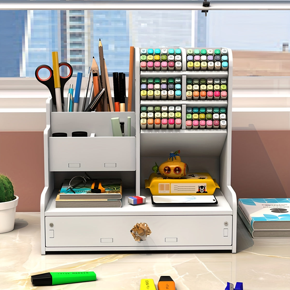 Desktop Pen Holder Storage Drawer Large Capacity
