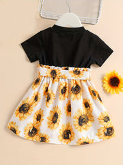 Baby Girls Sunflower Graphic Print Dress with Belt