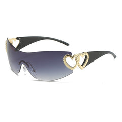 Heart Sunglasses Women Oversized Wrap Around Frame One Piece Lens