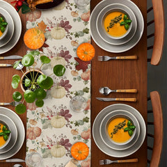 Autumn Pumpkin & Maple Leaves Linen Table Runner 33.02x182.8
