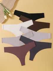 7 Pack Plus Size Sexy Panties Set Women's Plus Seamless Solid Mid Waisted