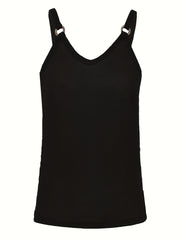 Ring Linked Solid Cami Top V Neck Summer Sleeveless Top