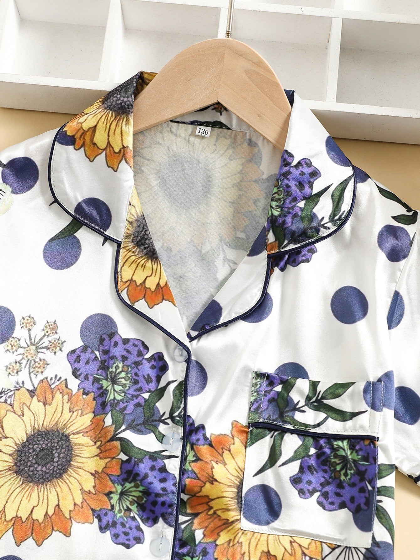 Girls Sunflower Print Top & Short Pants Loungewear Set