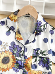 Girls Sunflower Print Top & Short Pants Loungewear Set