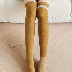 5 Pairs Solid Thigh High Socks Warm Over The Knee Socks Women's Stockings