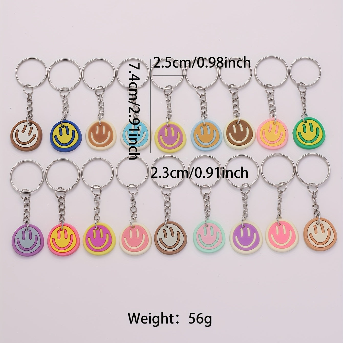 18pcs Cartoon Smile Face Keychain PVC Key Ring Luggage Bag Charm Gift