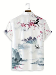 Ink Painting Print Men's Casual Short Sleeve Shirt