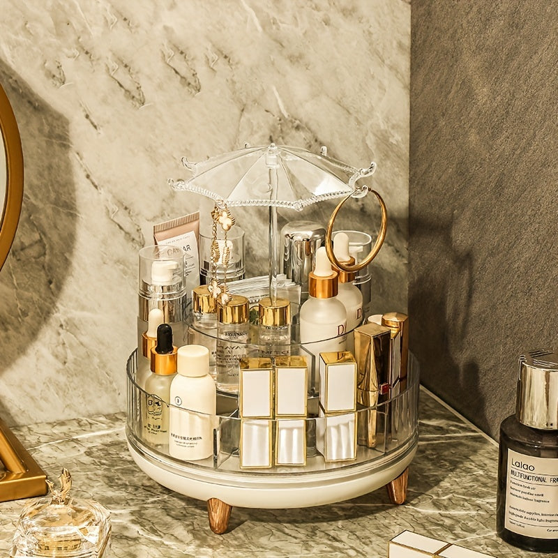 360 Degree Rotating Makeup Organizer Clear Rotatable Cosmetic Storage Box