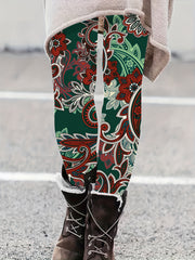 Boho Paisley Floral Print High Rise Plus Size Leggings