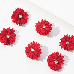 6 Pack Fabric Flower Hair Clips Set with Rhinestones