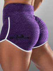 Letter Print High Waist Bodycon Shorts Yoga Sports Fitness Elastic