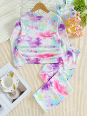 Kid's 2pcs Ribbed Pajamas Tie Dye Loungewear Set