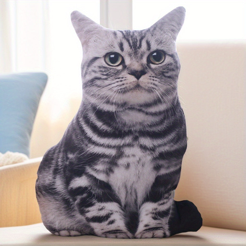 Quirky Cat Plush Toy Soft Polyester Striped Cat Plush Toy with Abstract Faces
