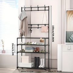 Standing Coat Rack with 3-4 Layers of Storage and 8 Double Hooks