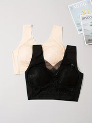 2pcs Lace Wireless Bras Comfortable Full Coverage Women's Lingerie