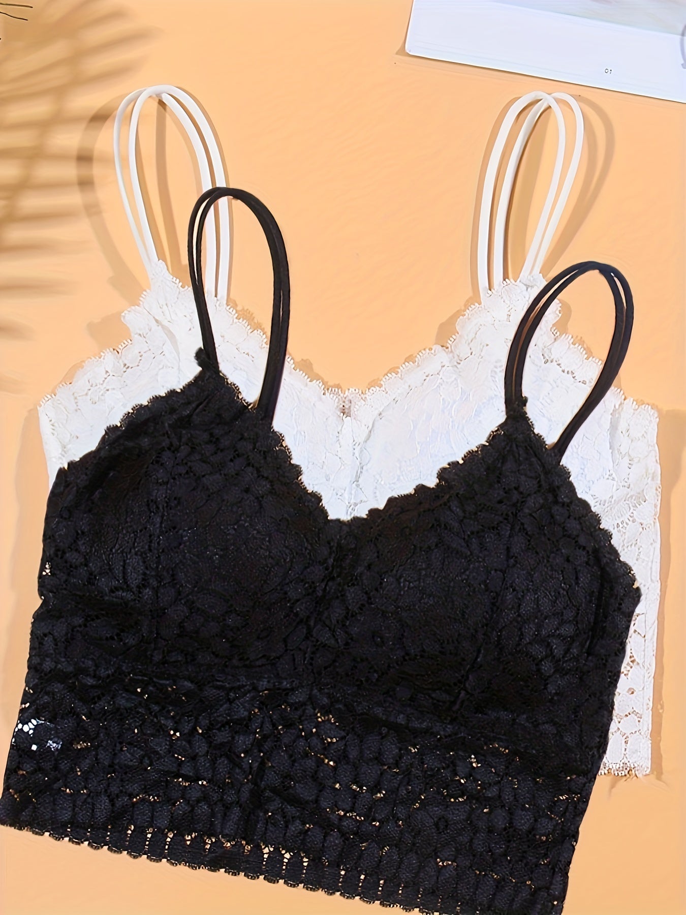 2pcs Lace Wireless Bras Comfy & Breathable Double Straps Women's Lingerie