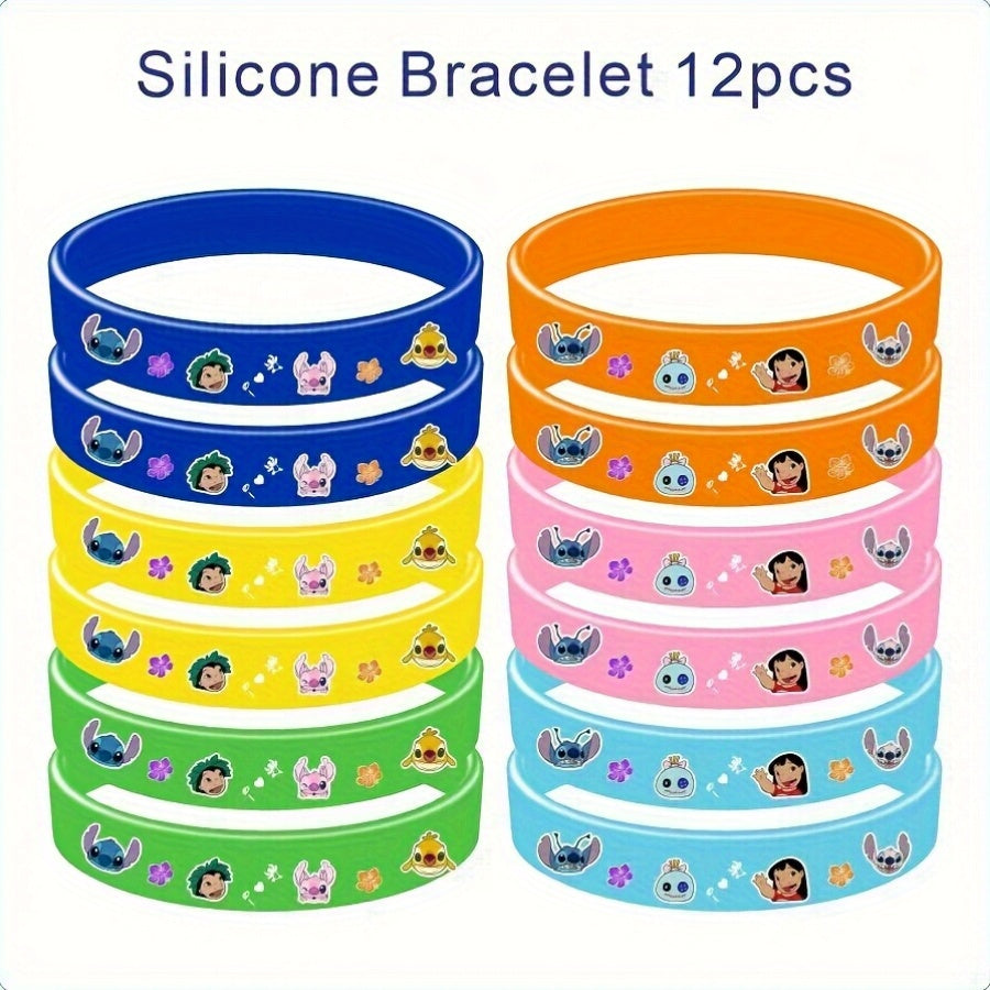 12pcs Stitch Silicone Bracelet Set - Cartoon Character Designs