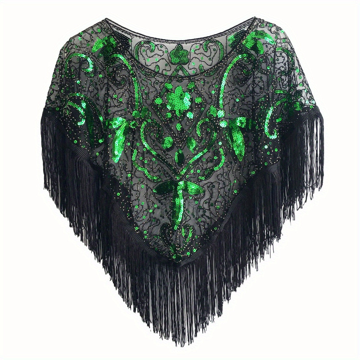 Vintage Tassel Sequins Embroidery Shawl Flapper Wrap Cardigan Cloak